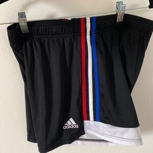 Adidas women’s fotbol/ soccer shorts. New with tag. Tricolor stripe